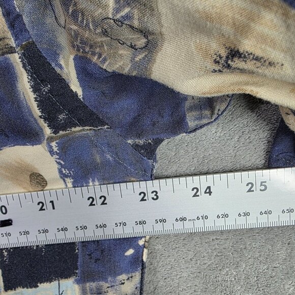 Mens Via Veneto Beige & Blue Geometric Rayon Shirt Button Up Short Sleeve Size L - Picture 5 of 7